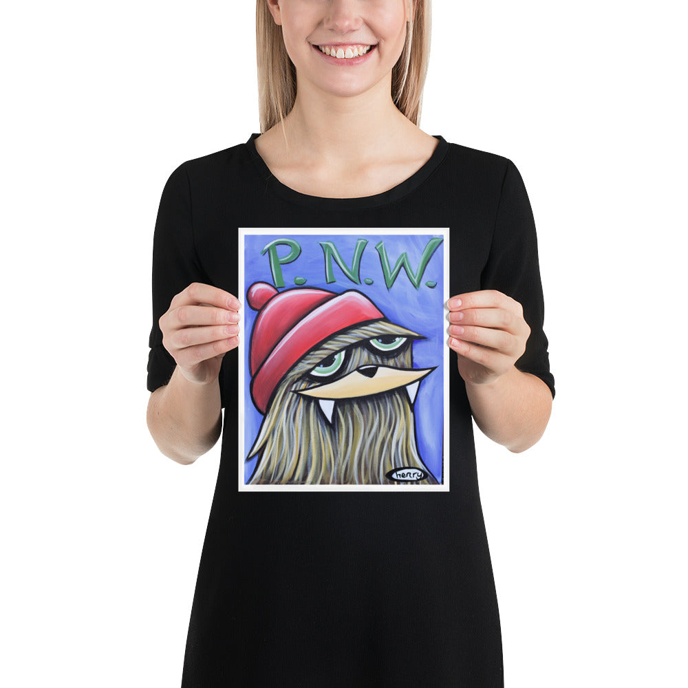 Sasquatch of the Pacific NW Print Art Poster for Wall Decor features Original Painting by Seattle Mural Artist Henry