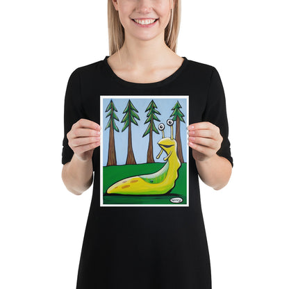 Slug in the Woods Giclee Print Art Poster for wall decor features Original Painting by Seattle Mural Artist Henry