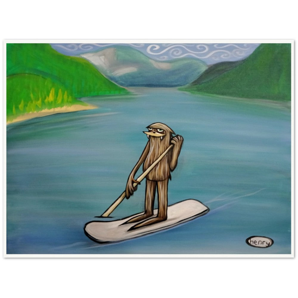Sasquatch Paddleboarding - Large Museum-Quality Matte Paper Poster