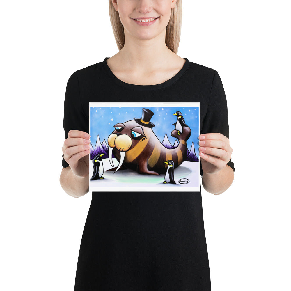 Walrus in Top Hat with Penguins - Henry Print - Art of Henry