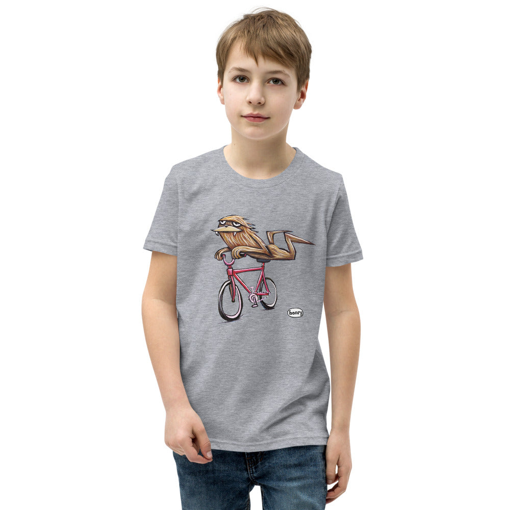 Sasquatch Riding Bike Youth T-Shirt | Wearable Art by Seattle Mural Artist Ryan "Henry" Ward